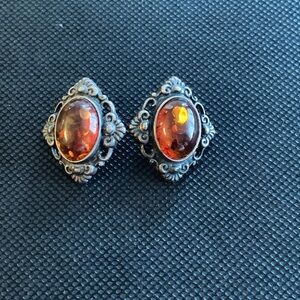 Vintage Silver and Amber Earrings